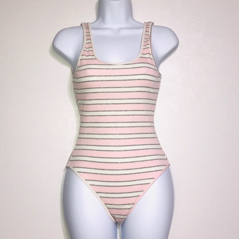 American Apparel Pink Striped Bodysuit Small